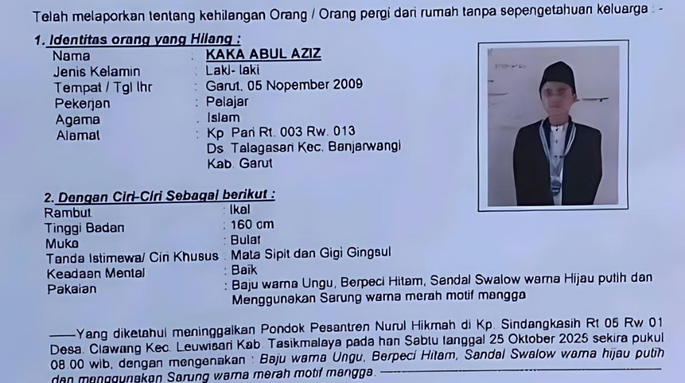 Santri Hilang di Tasikmalaya