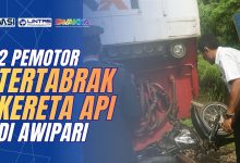 motor tertabrak kereta api di awipari tasikmalaya