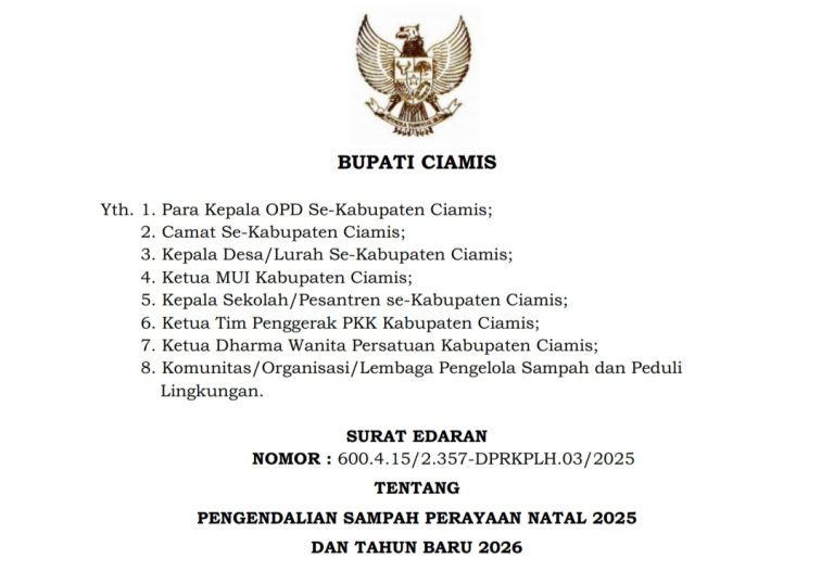 Bupati Ciamis Terbitkan Surat Edaran Pengendalian Sampah Nataru