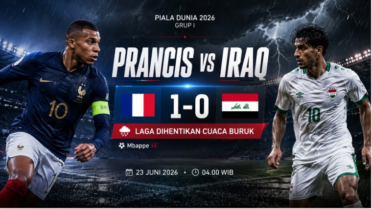perancis vs iraq terhenti cuaca buruk - berita piala dunia 2026